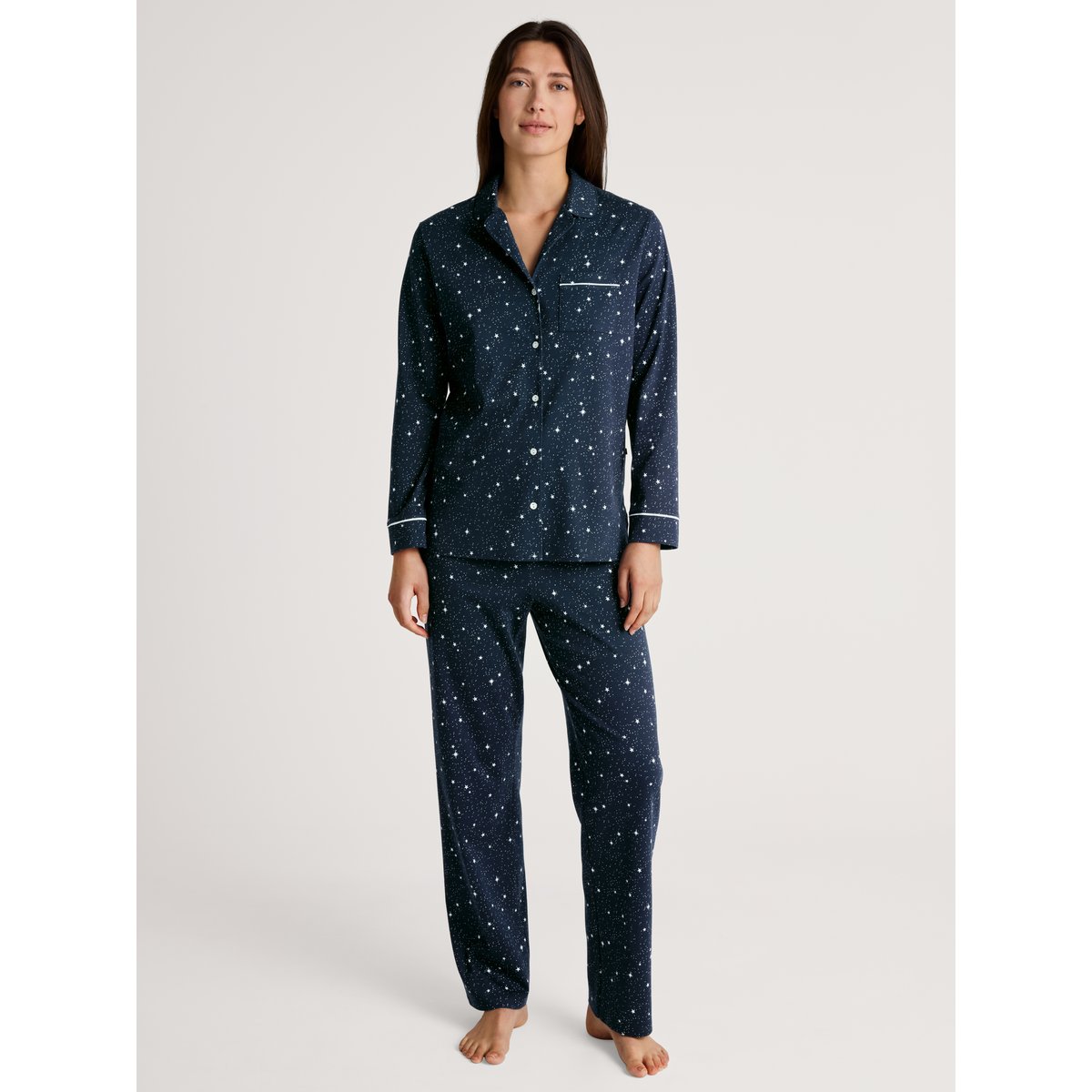 Pyjama boutonné sur toute la longueur manches longues Coton SWEET DREAMS bleu paon, CALIDA