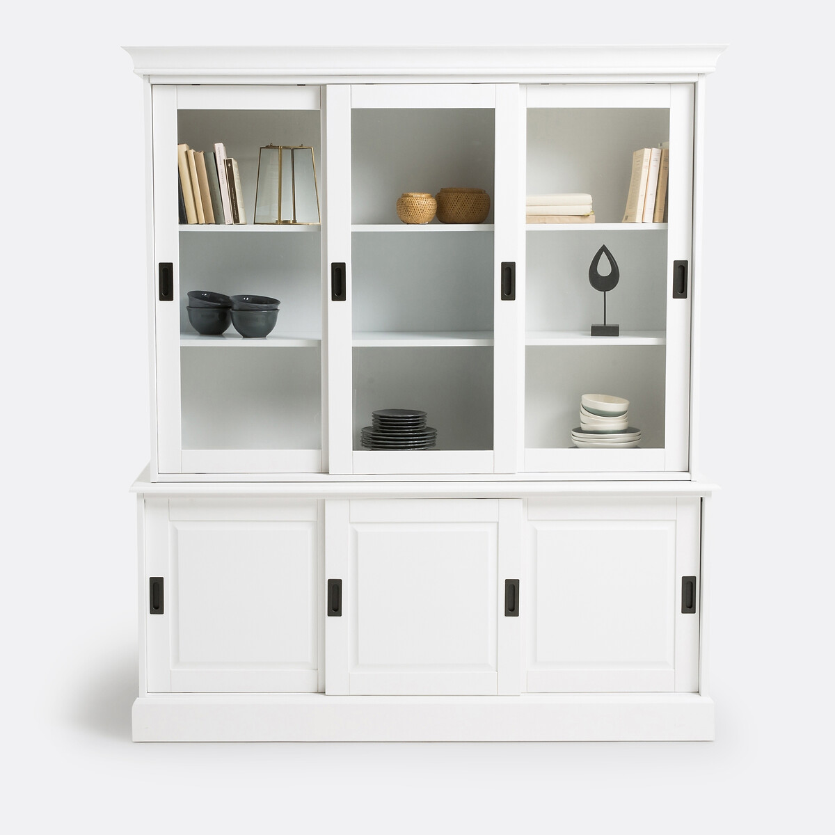 Buffet vaisselier, 3 portes, en pin massif et MDF, AUTHENTIC STYLE blanc, LA REDOUTE INTERIEURS
