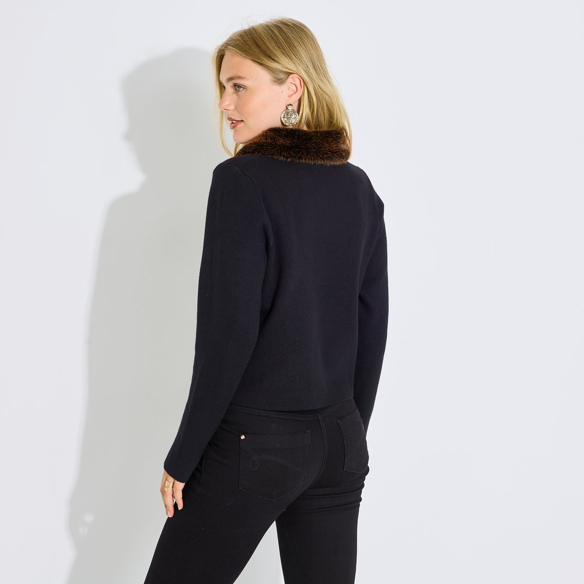 Gilet court avec col amovible noir, GRAIN DE MALICE