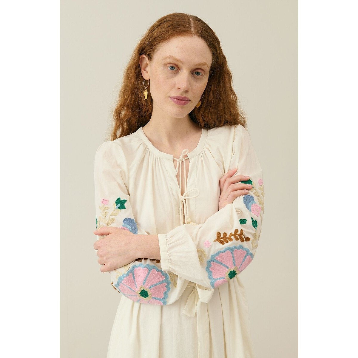 Martina Embroidered Maxi Dress with Long Sleeves white, LOUISE MISHA
