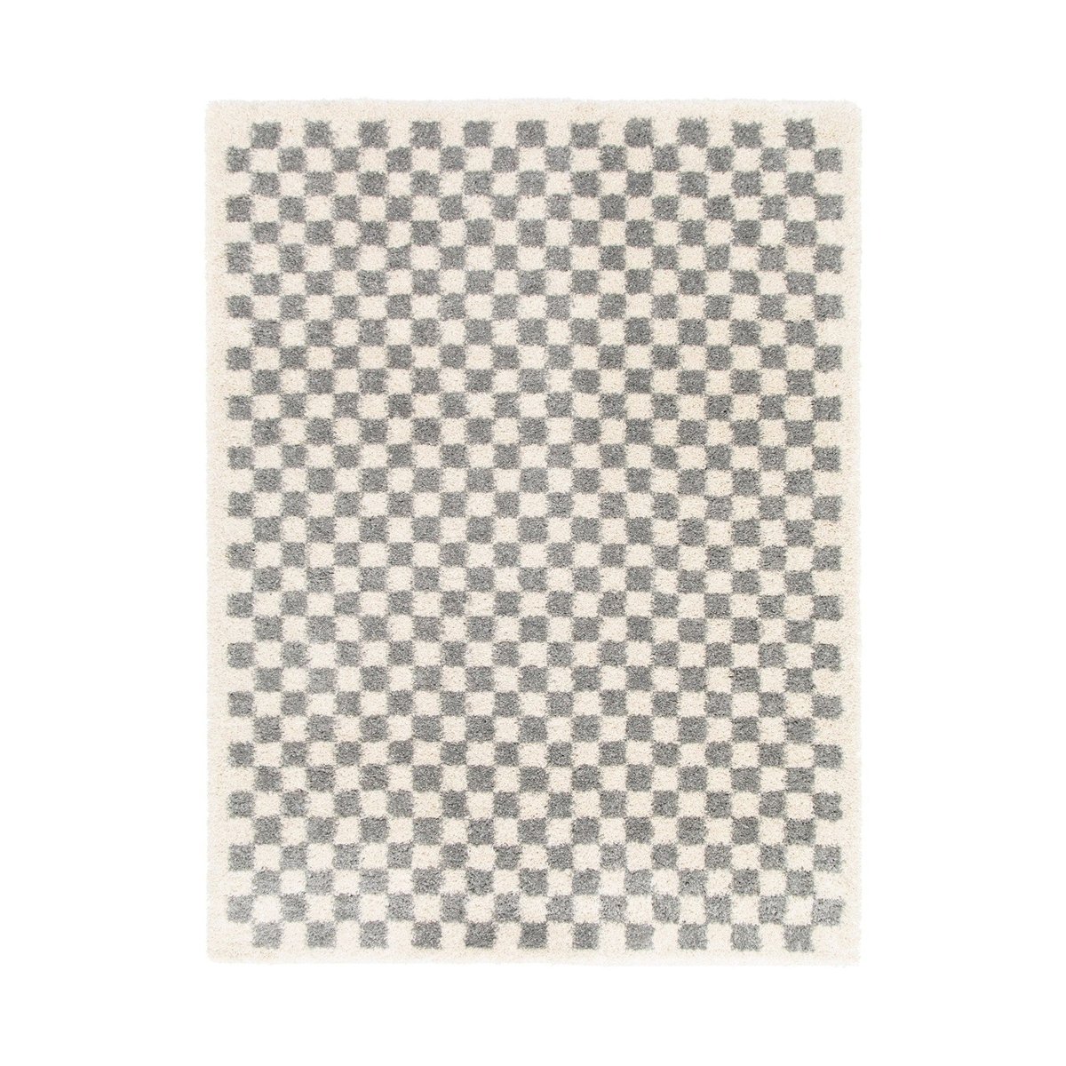 Tapis damier poils longs doux et volumineux CHECKERS gris minéral, AFK LIVING