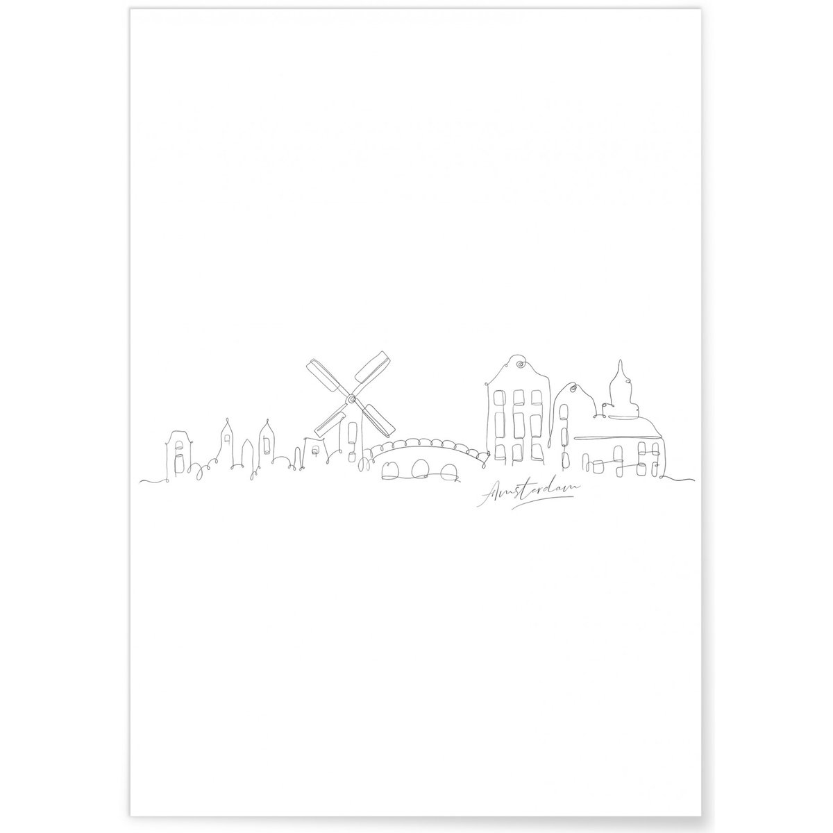 Affiche Line Art Amsterdam blanc, L'AFFICHERIE