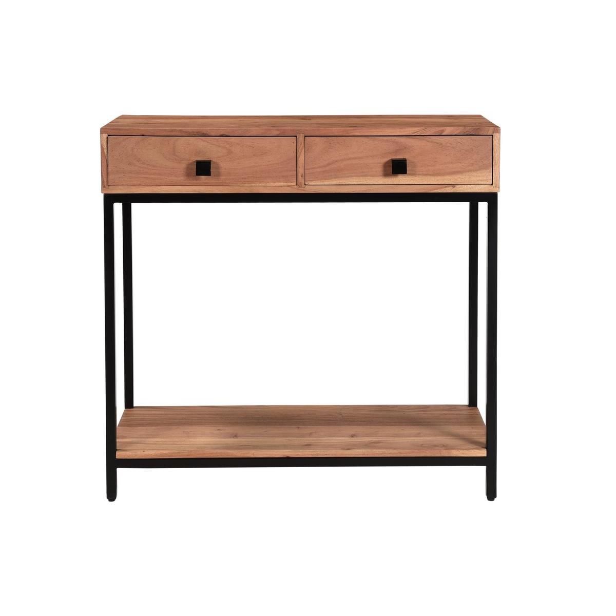Console avec rangements 2 tiroirs en bois massif et métal noir L80 cm AXELLE bois clair / noir, MILIBOO