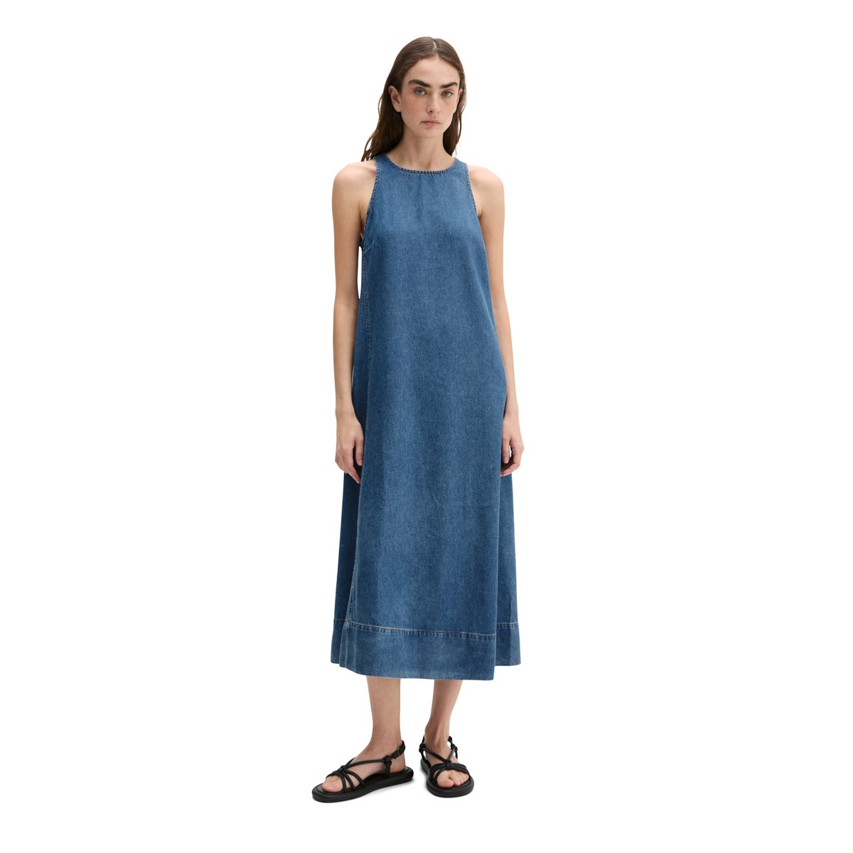 Robe en jean sans manches A-Shape en mélange de coton organique et de lyocell bleu moyen, MARC O'POLO
