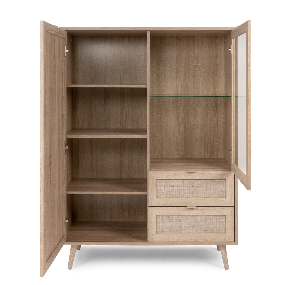 Vaisselier 2 portes 2 tiroirs H139 cm - Impression Rotin - BALI bois clair, CALICOSY