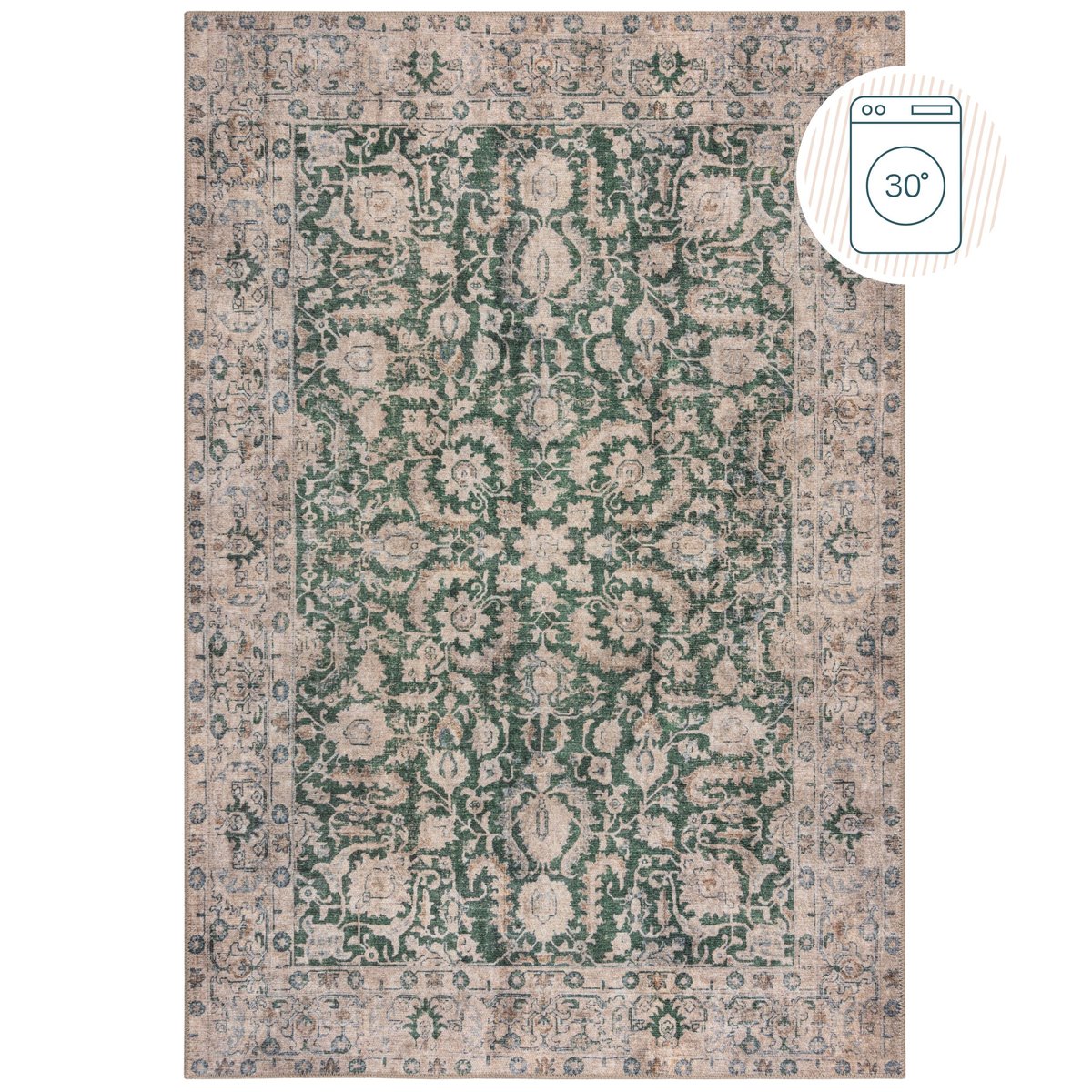 Tapis lavable BEAU FLORAL vert, FLAIR RUGS