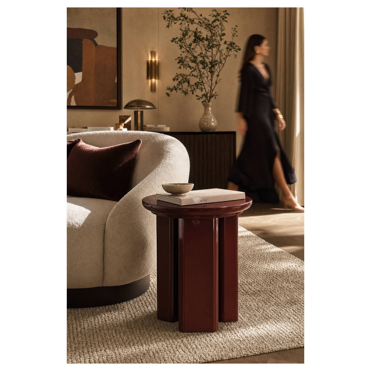 Table d'appoint en bois laqué brillant rouge foncé brillant, RECOLLECTION