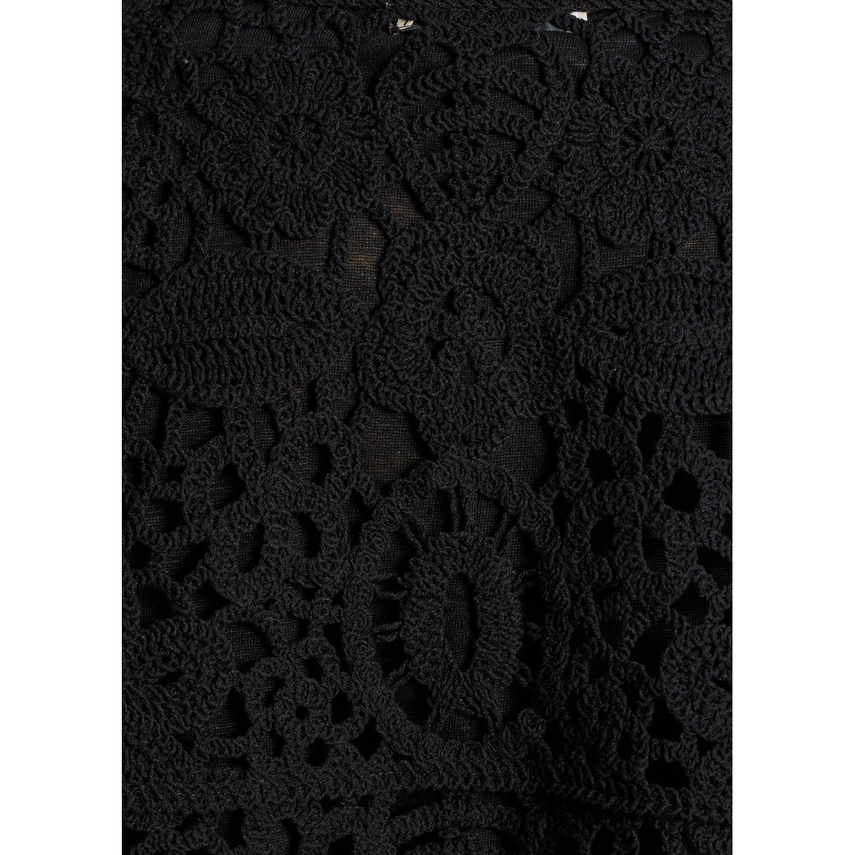 Gilet court ouvert en maille crochet noir, LA FEE MARABOUTEE