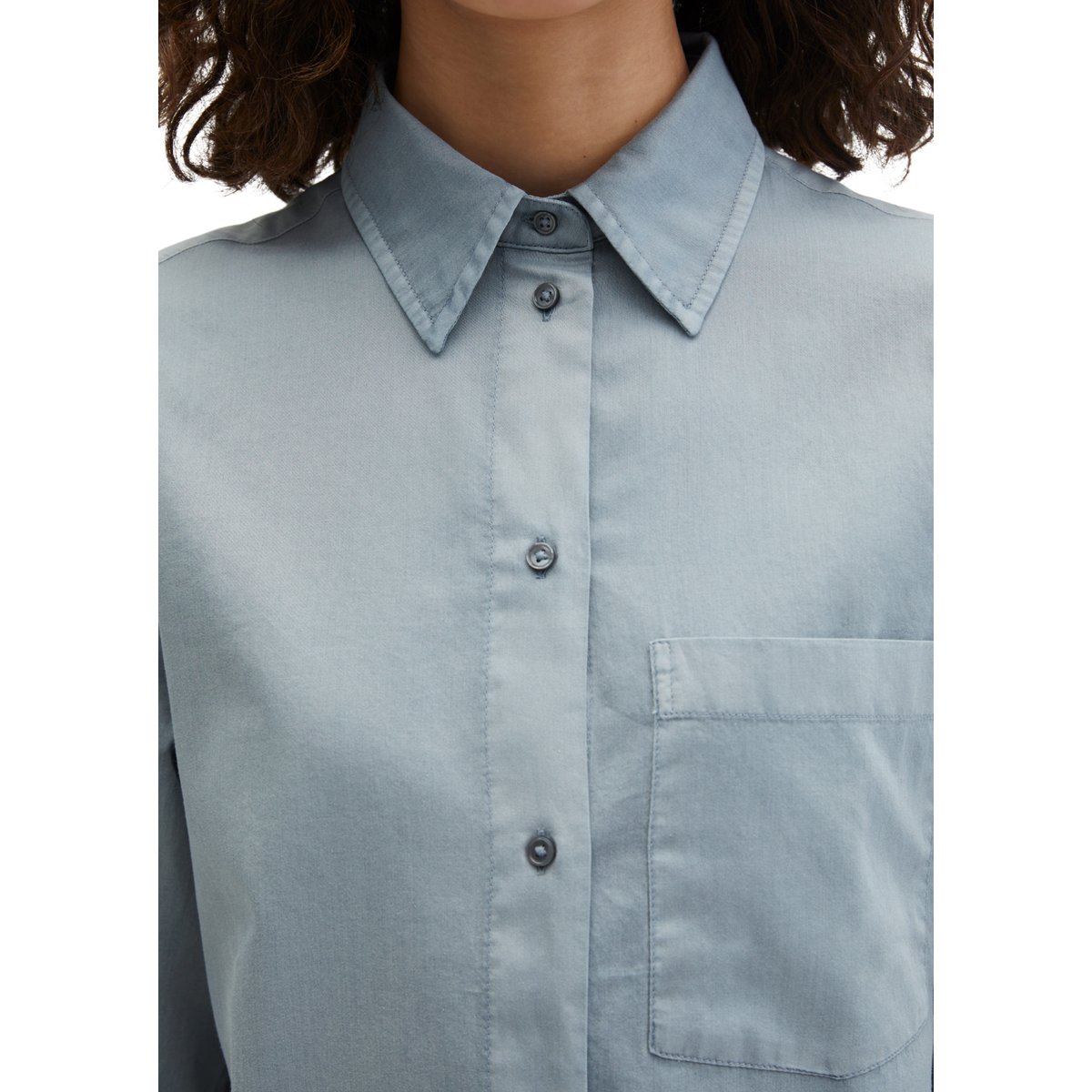Blouse relaxed cropped en satin de coton gris, MARC O'POLO