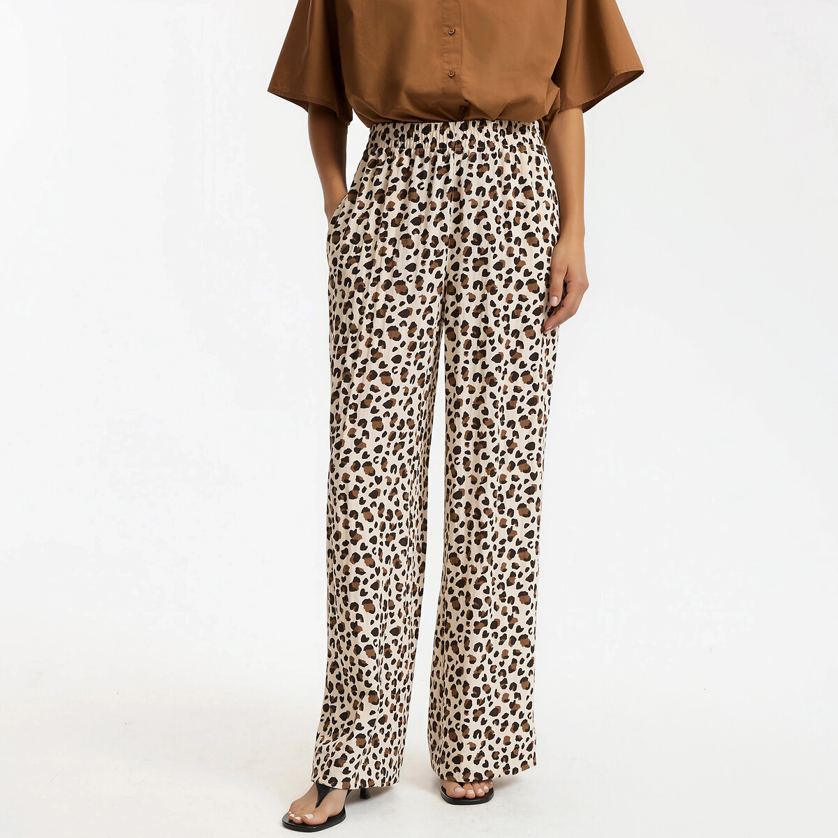 Leopard Print Elasticated Waist Wide Leg Trousers leopard print, LA REDOUTE COLLECTIONS