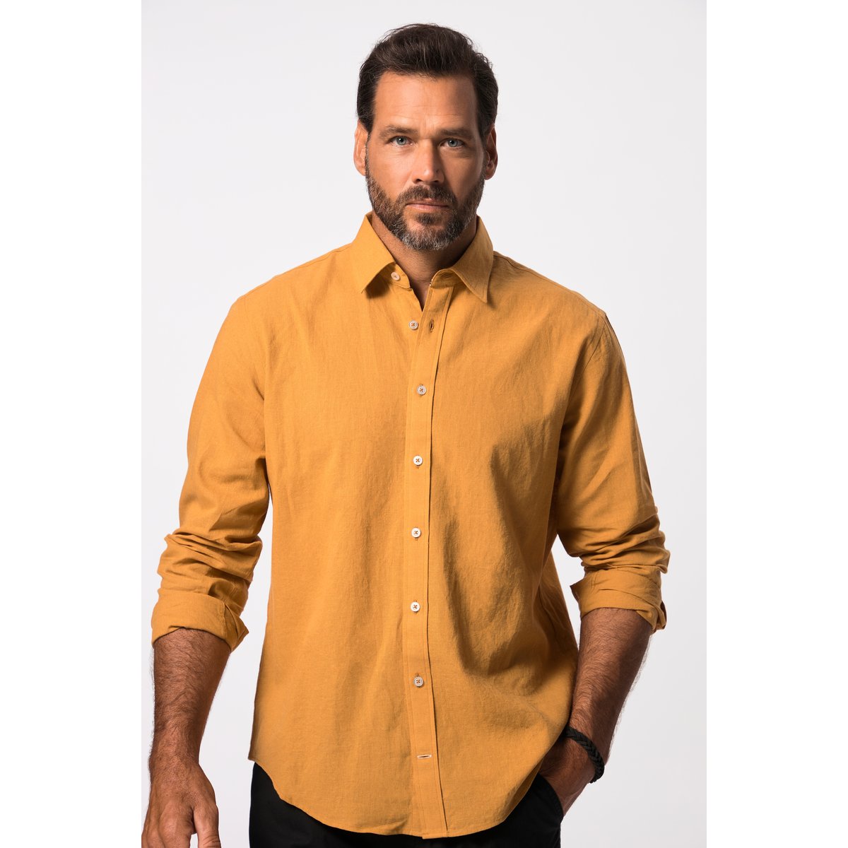 Chemise en lin mélangé curry, JP1880