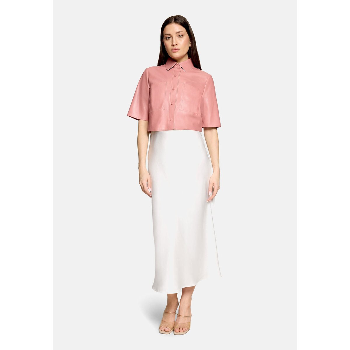 Veste en simili cuir manches courtes ash rose, VERA MONT