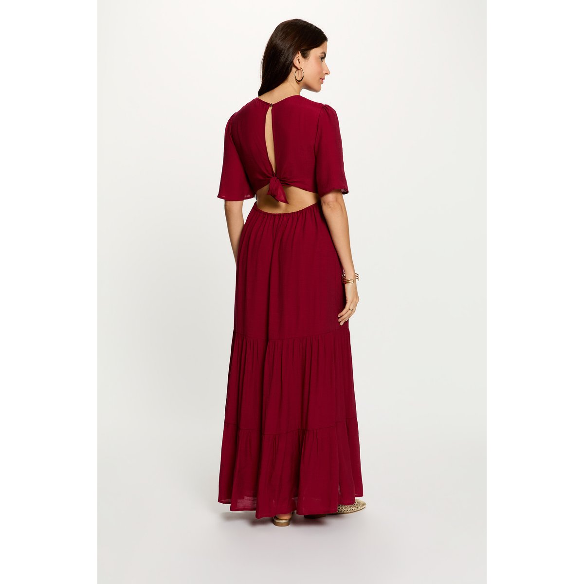 Robe longue col v bordeaux, MORGAN