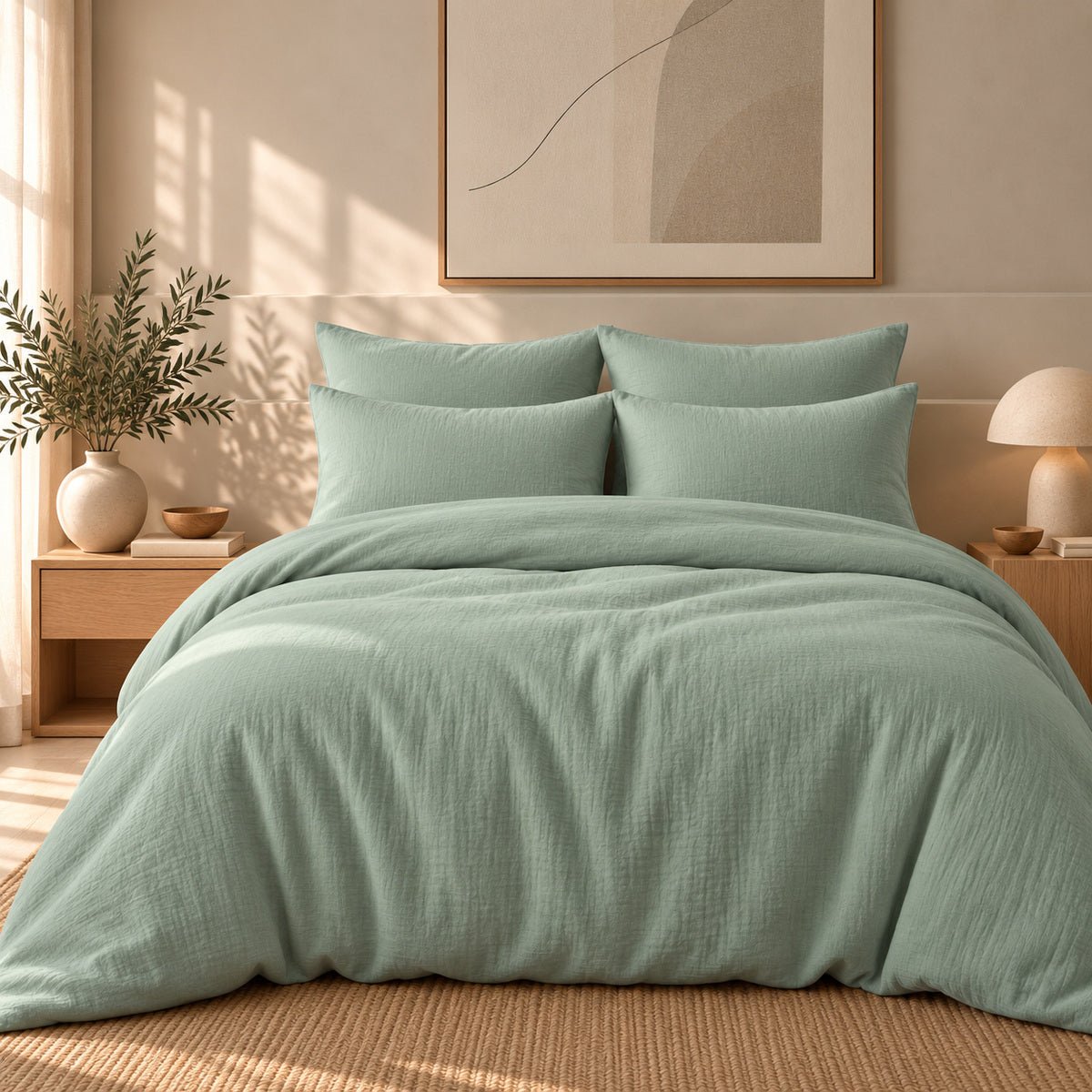 Parure + taies 65x65 gaze de coton ALMA Made in Europe vert céladon, FEBRONIE