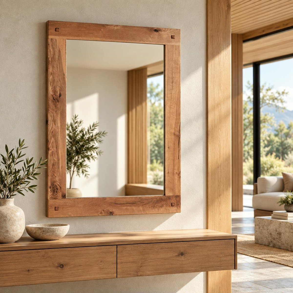 Miroir mural en bois naturel avec cadre épais - 110 cm FJORD bois naturel, PIER IMPORT