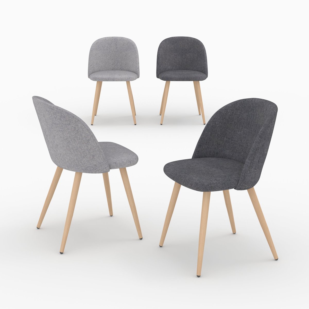 Pack 4 chaises en tissu - COZY gris foncé et gris clair, MAISON PAVANE