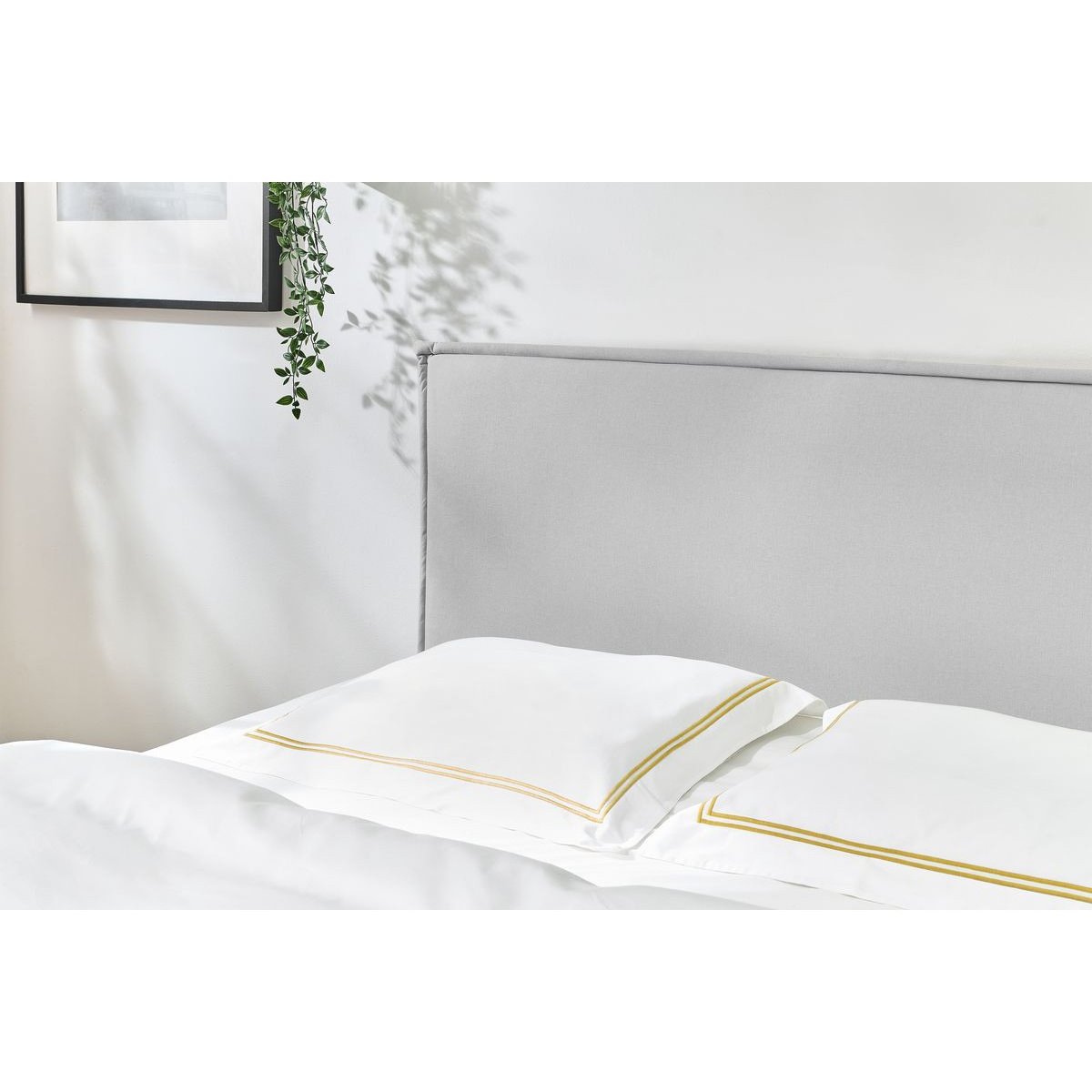 Lit bois revêtement tissu, SARY gris, BOBOCHIC