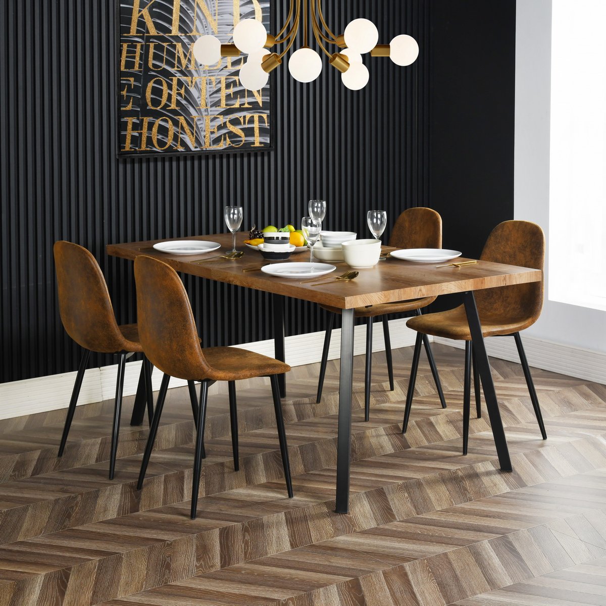 Lot de 4 chaises de salle à manger industriel, CHARLTON S marron, MEUBLES COSY