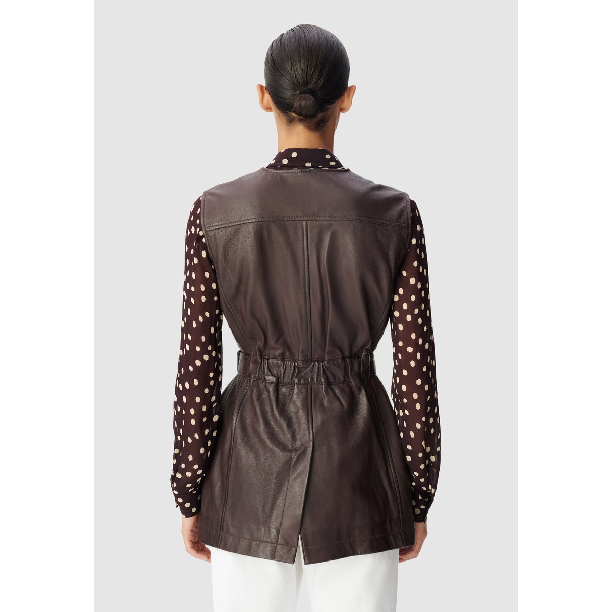 Saharienne cuir ceinturée marron foncé, IKKS