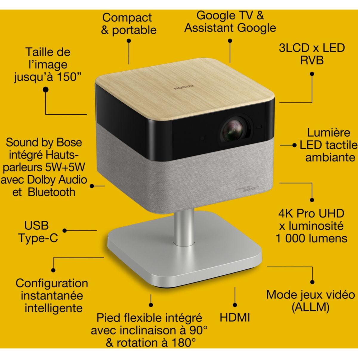 Vidéoprojecteur portable EF-72 2025 PRO son signé Bose gris, EPSON