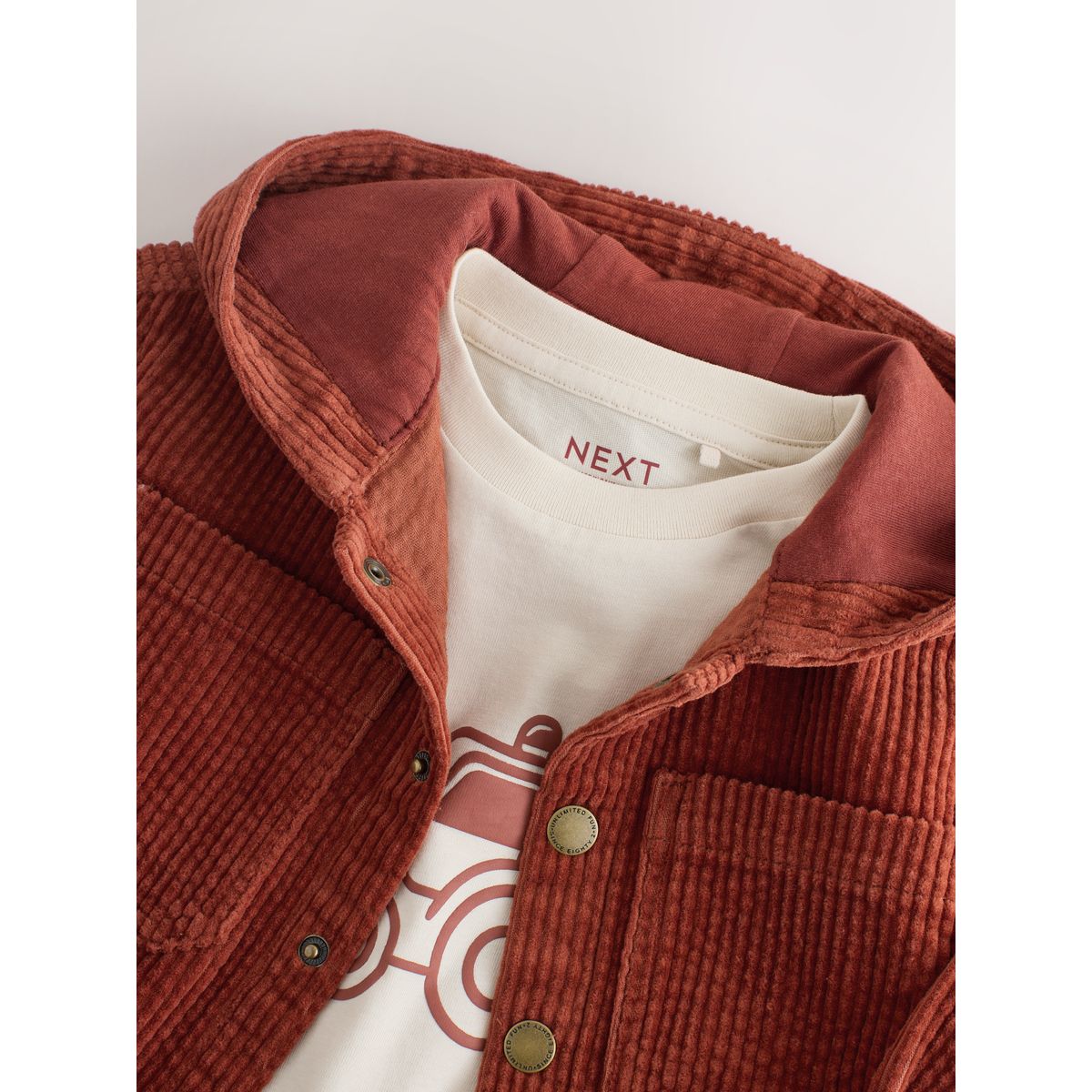 Surchemise velours à capuche et t-shirt, 2 p rouge rouille, NEXT