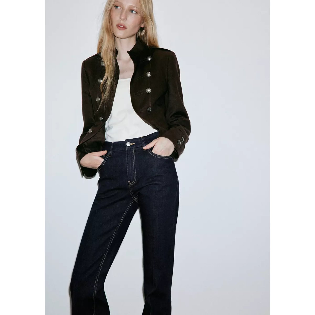 Jean flare taille haute bleu, MANGO