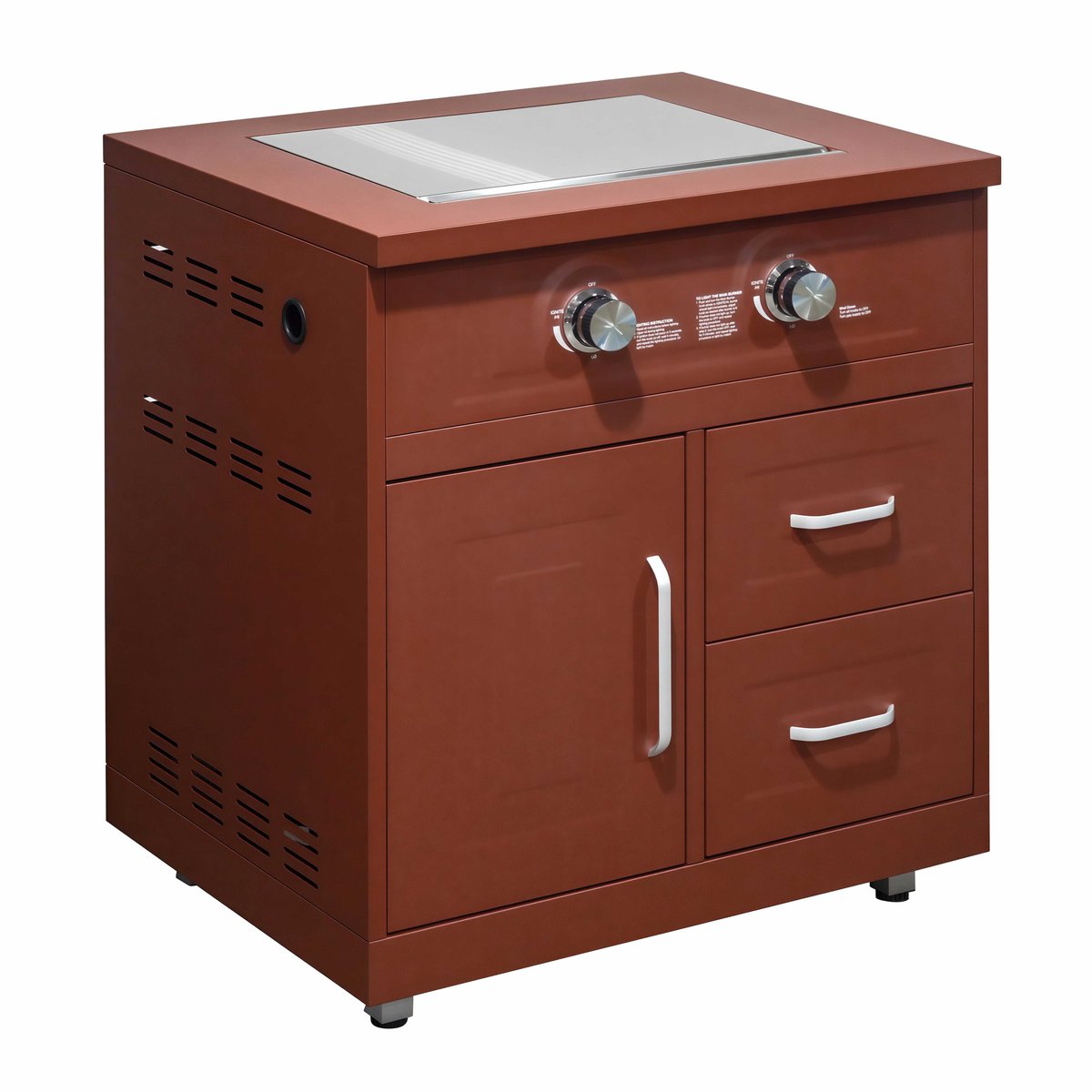 Cuisine d'extérieur acier 3 éléments avec gazinière, MEMPHIS brique, OVIALA