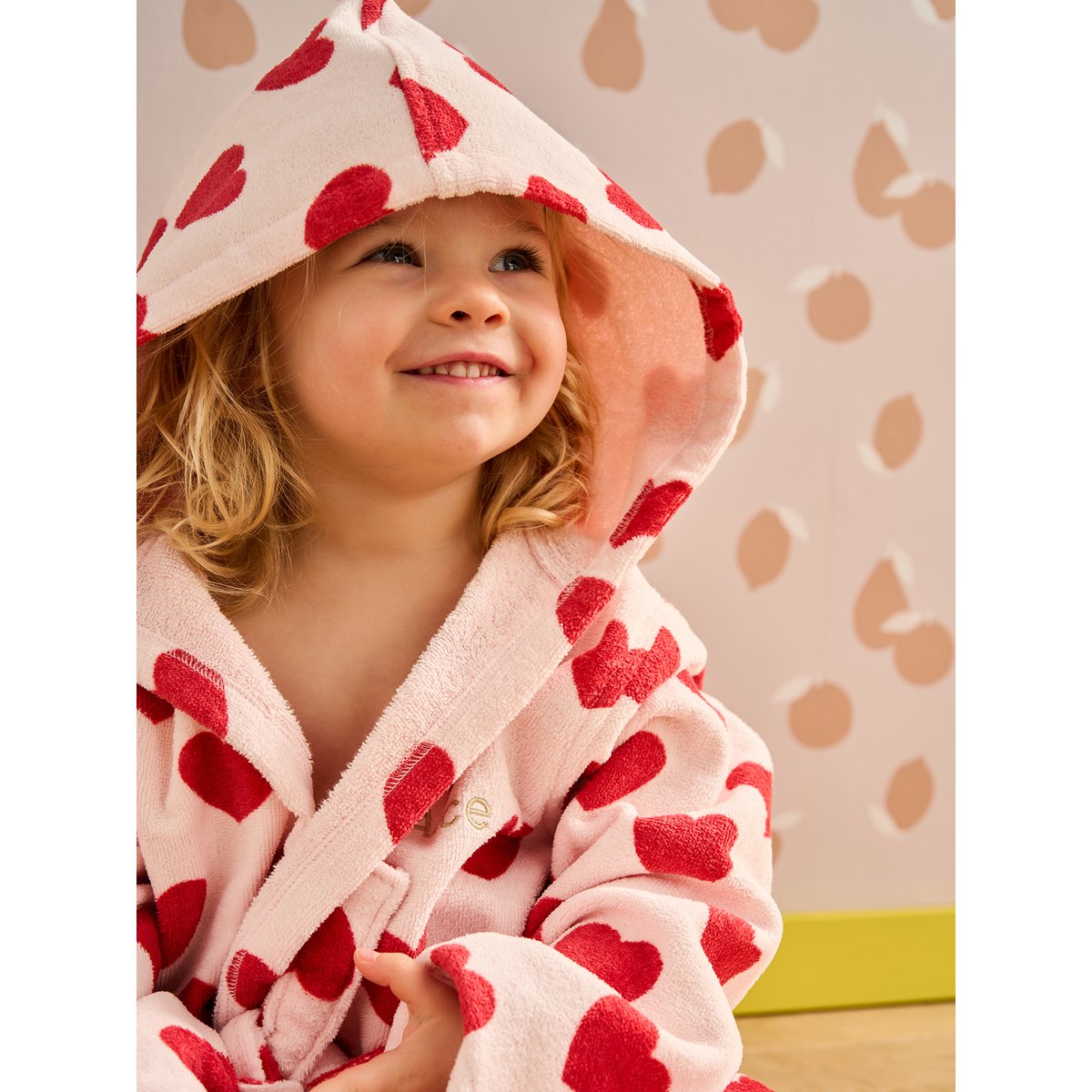 Peignoir en coton imprimé coeurs rose imprimé, VERTBAUDET