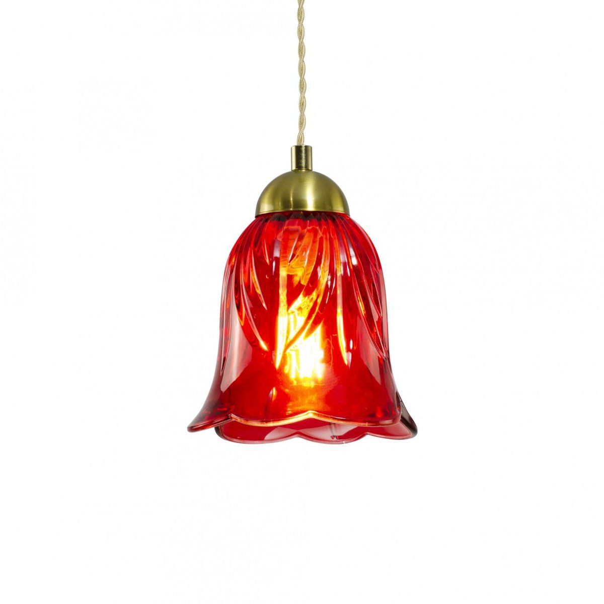 Suspension fleur en verre et métal, ARELI rouge, C-CREATION