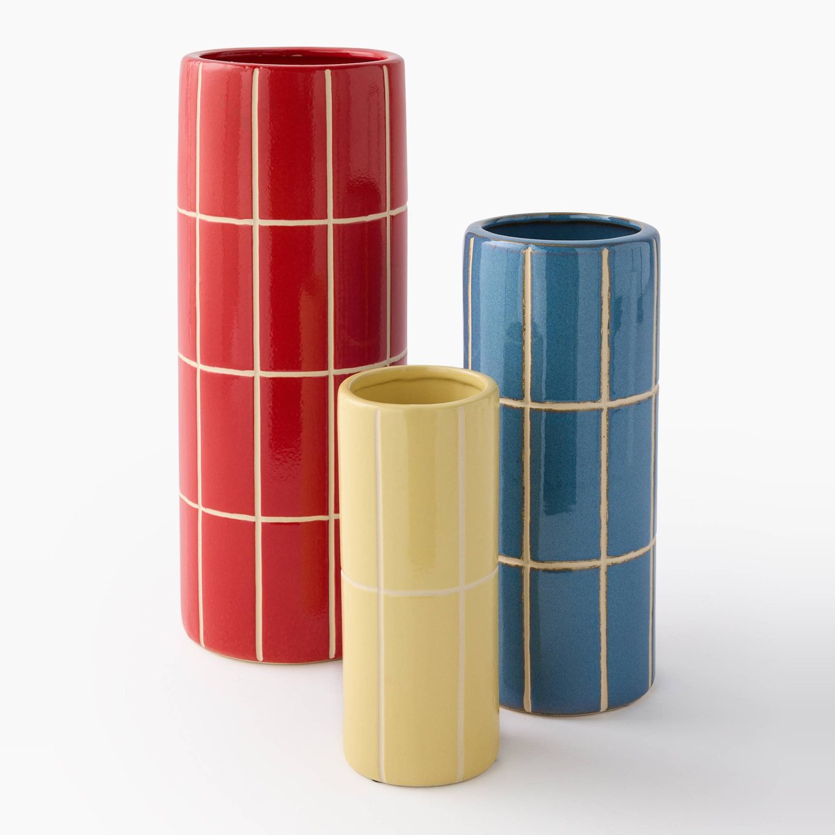 Vase rond carreaux, 13xH30cm, en céramique riviere, MONOPRIX