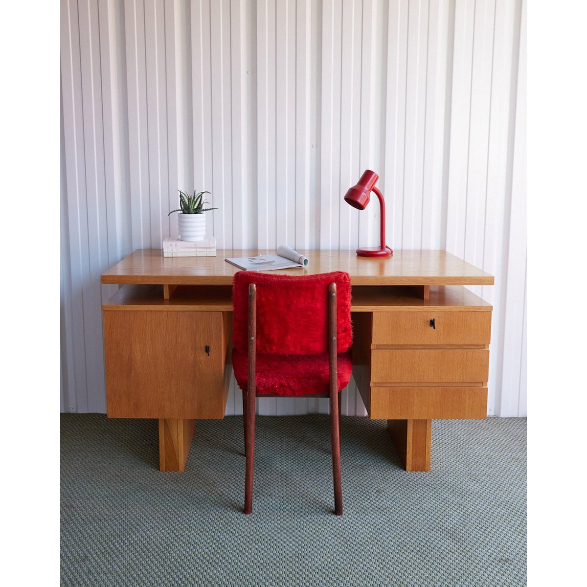 Bureau scandinave en bois Yvan N°573 - Bon état bois clair, DEBONGOUT