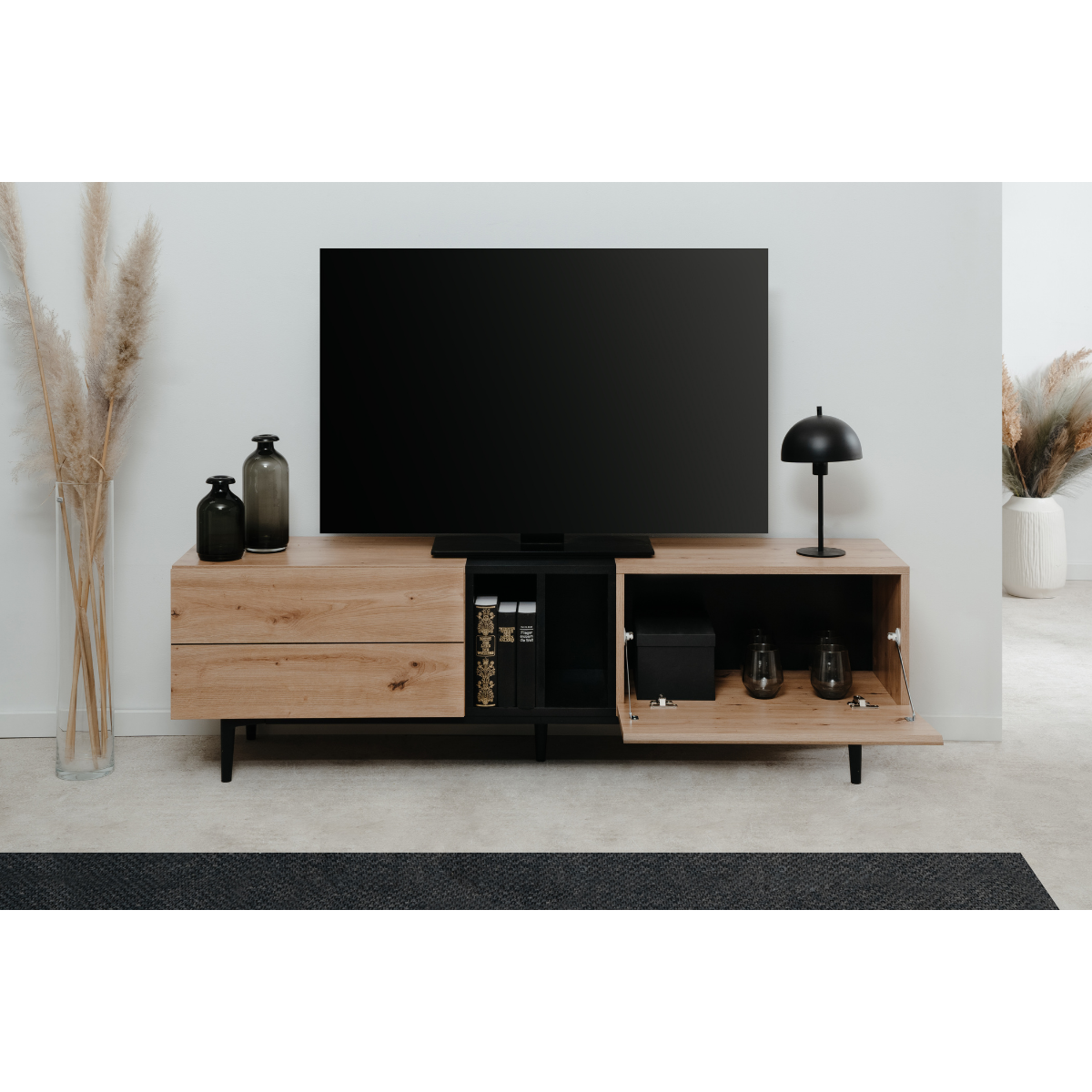 Meuble TV 2 abattants et 2 niches NOLA bois clair, CALICOSY