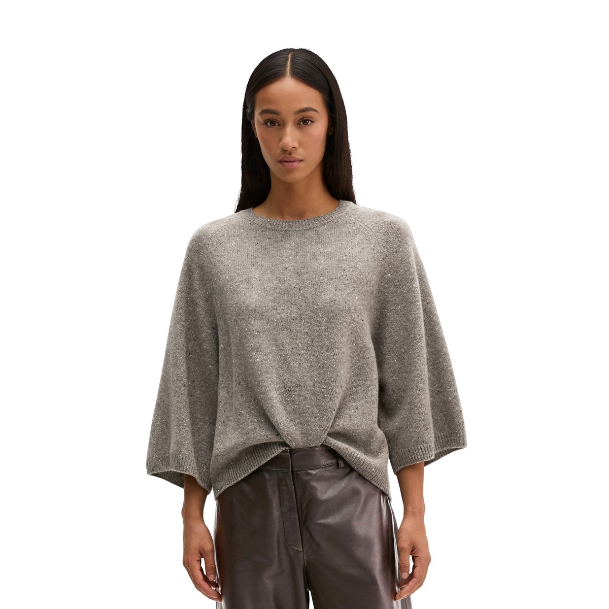 Pull en tweed, coupe classique en mélange de laine vierge beige, MARC O'POLO
