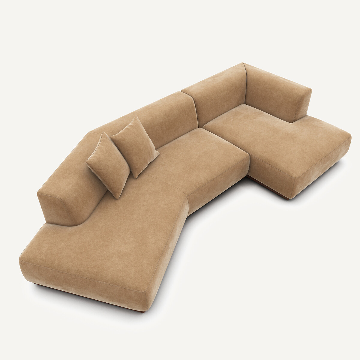 Canapé d'angle droit ouvert en velours stonewashed, JACOPO ficelle, AM.PM
