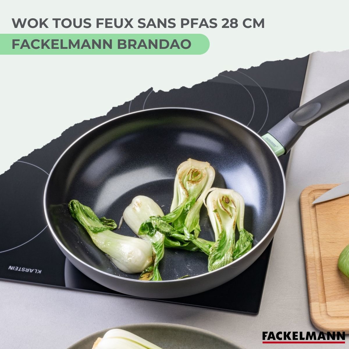 Wok 28 cm aluminium revêtement céramique antiadhésif BRANDAO vert,noir, FACKELMANN
