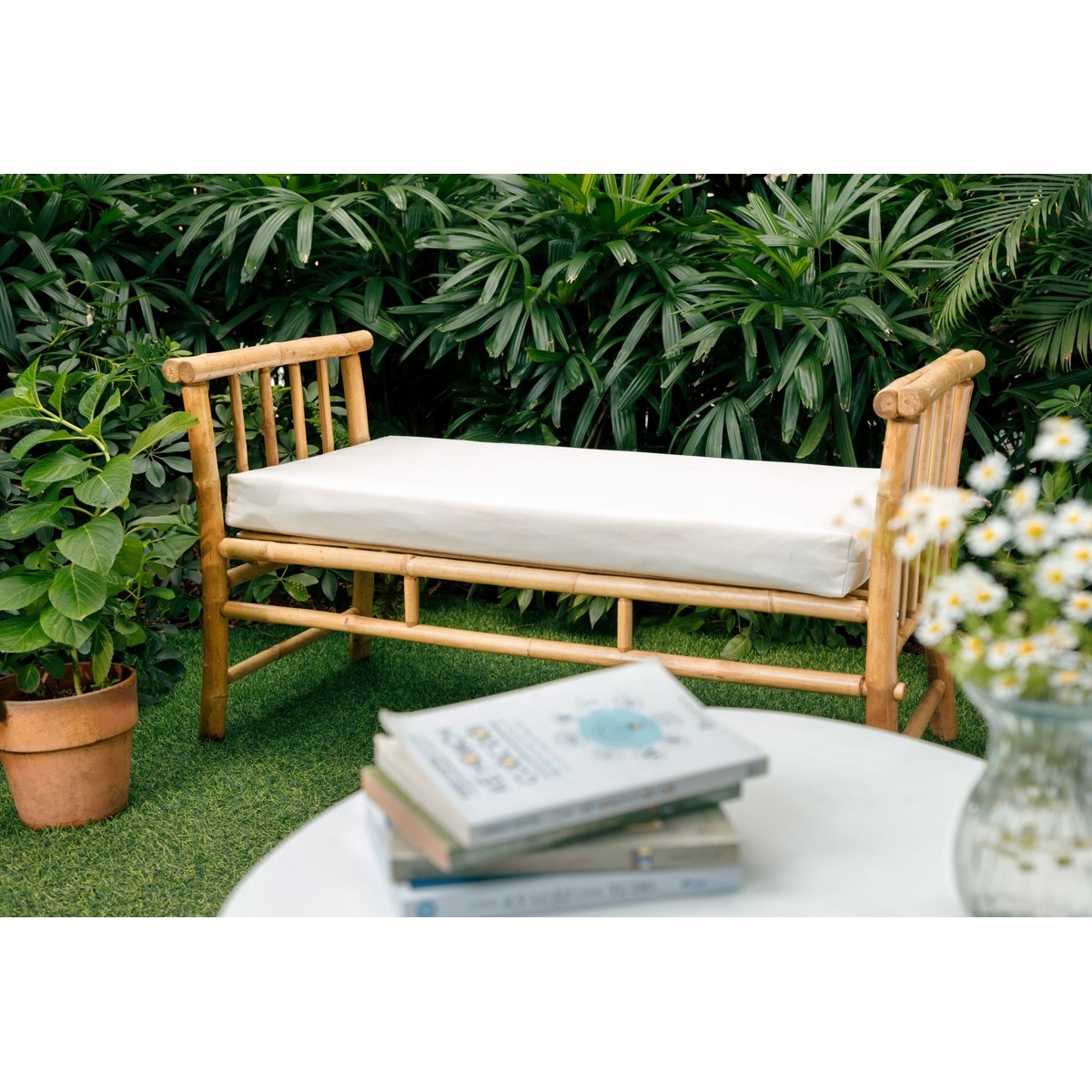 Banc en bois de bambou et tissu, DILI bois naturel, NORDLYS