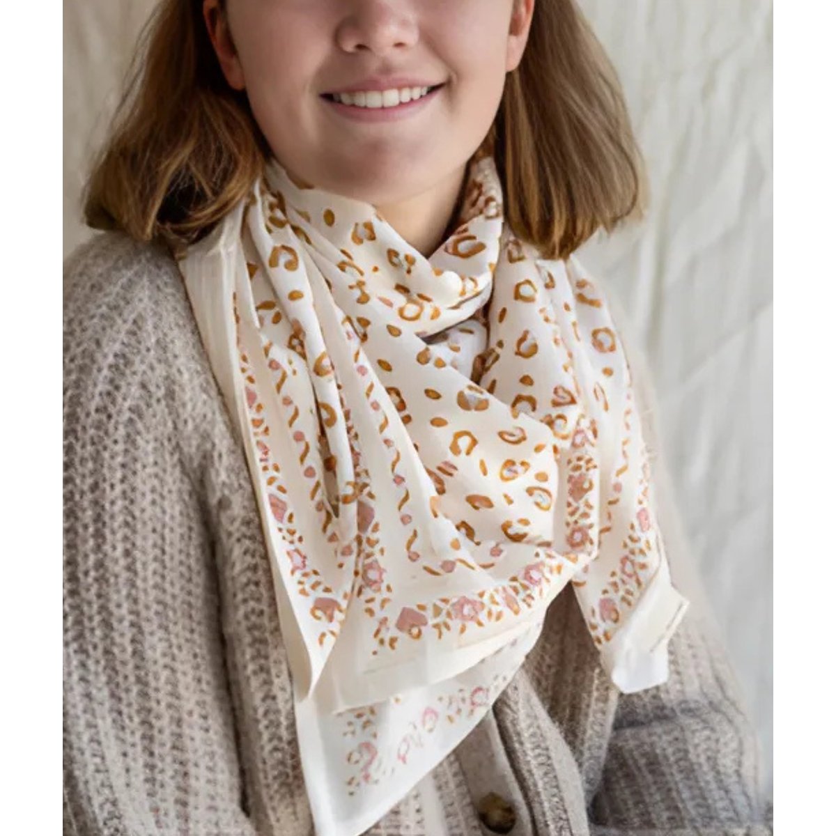 Grand foulard en coton BENGAL beige lana, BINDI ATELIER