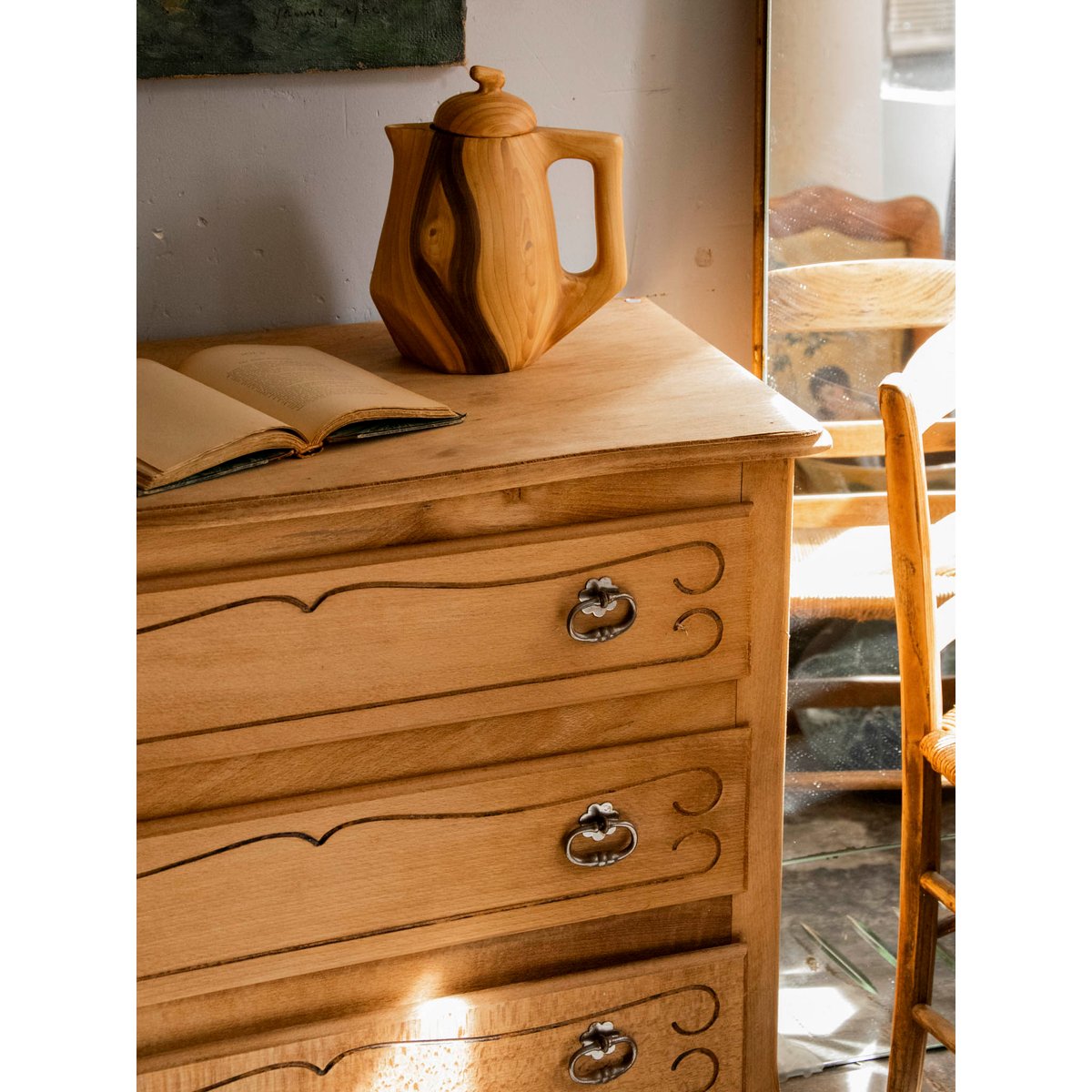 Commode élégante en bois brut Garance N°744 - Bon état bois clair, DEBONGOUT