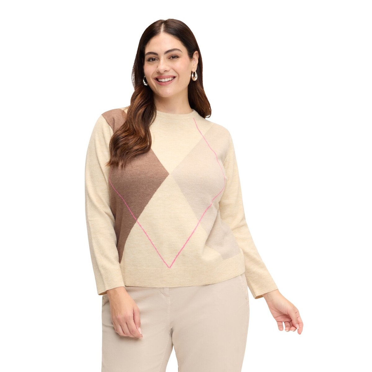 Pull col rond à motif argyle gris, FIORELLA RUBINO