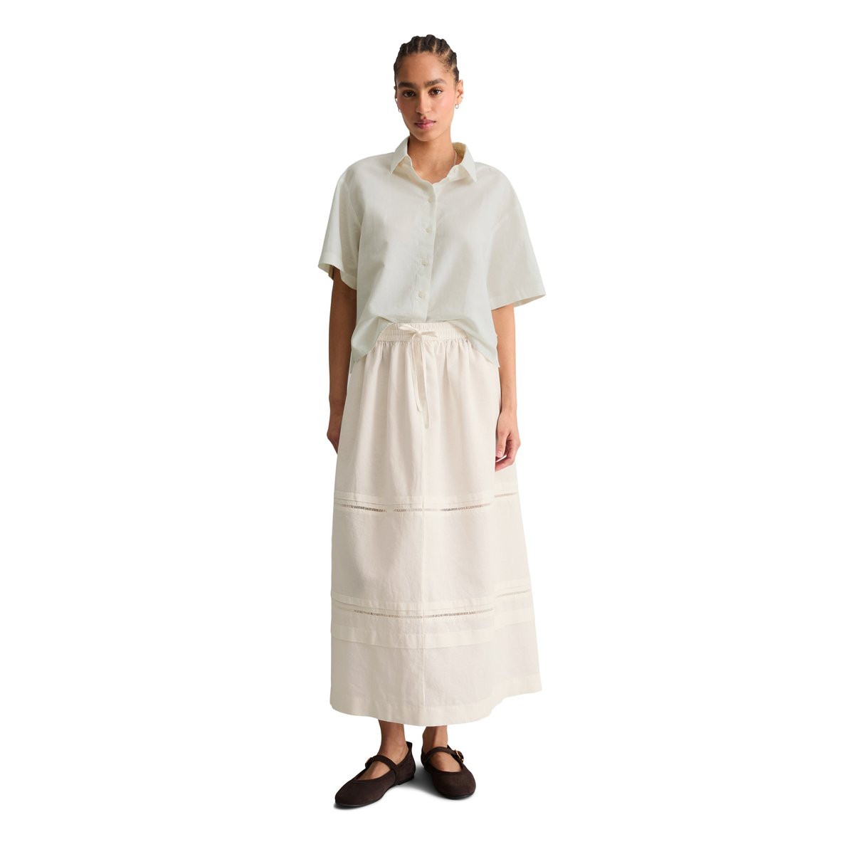 Jupe évasée regular en mélange de lin et de coton blanc, MARC O’POLO DENIM