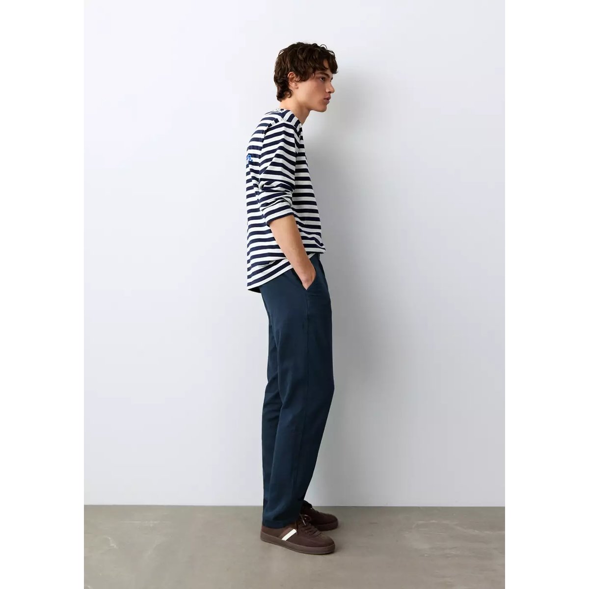 Pantalon lin coton bouton bleu marine, MANGO TEEN