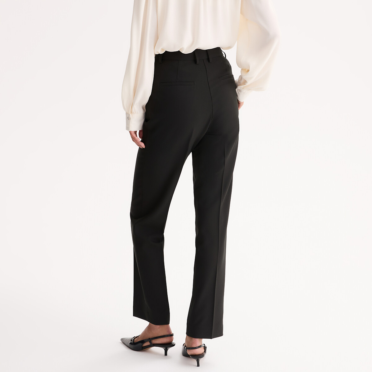 Pantalon droit, polyviscose stretch noir, ANNE WEYBURN