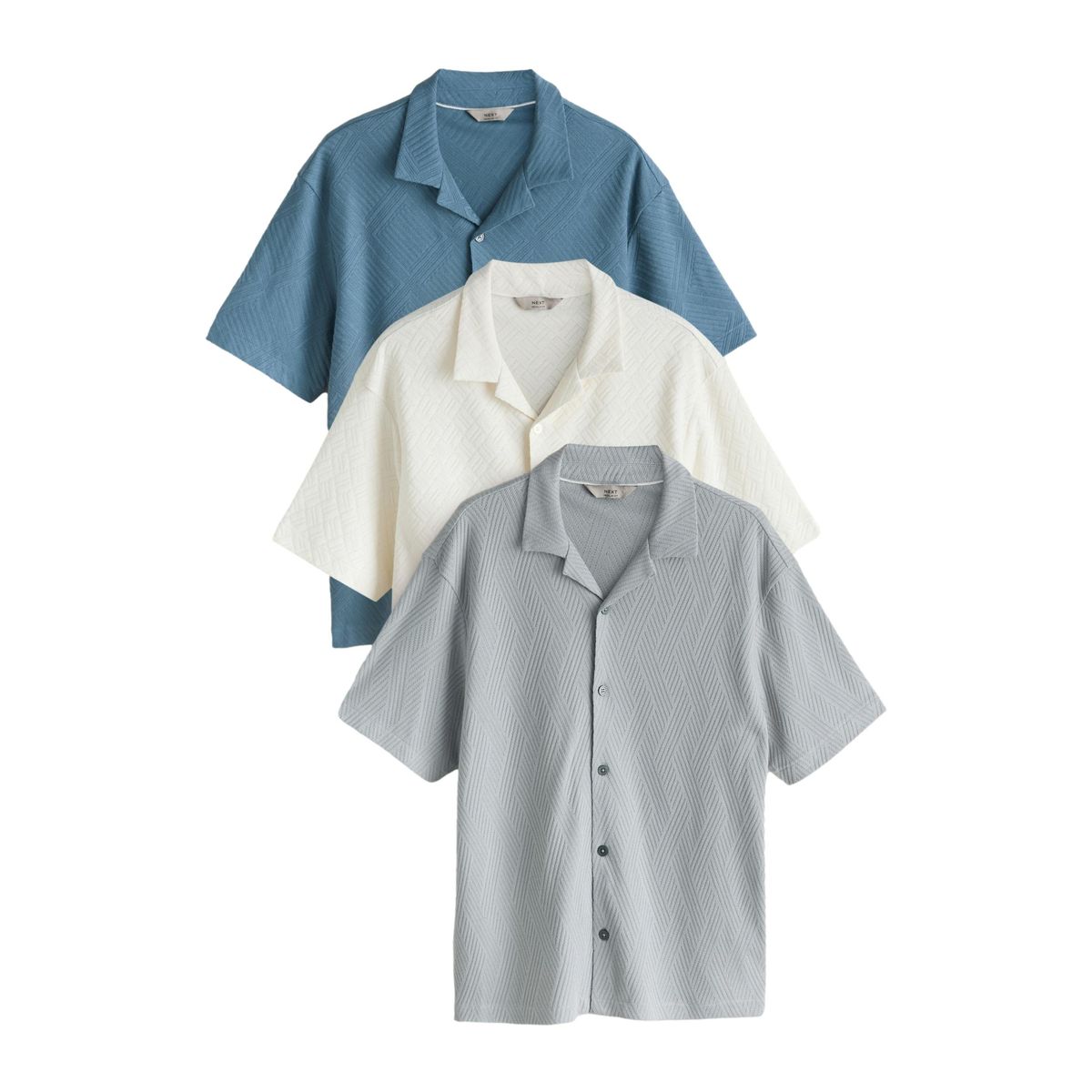 Chemise en jersey à col revers, lot de 3 bleu, blanc/gris, NEXT