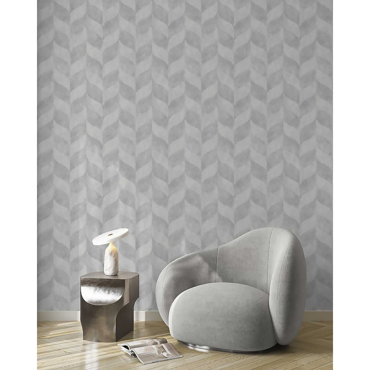 Papier peint géométrique feuilles gris argent gris, HEXOA