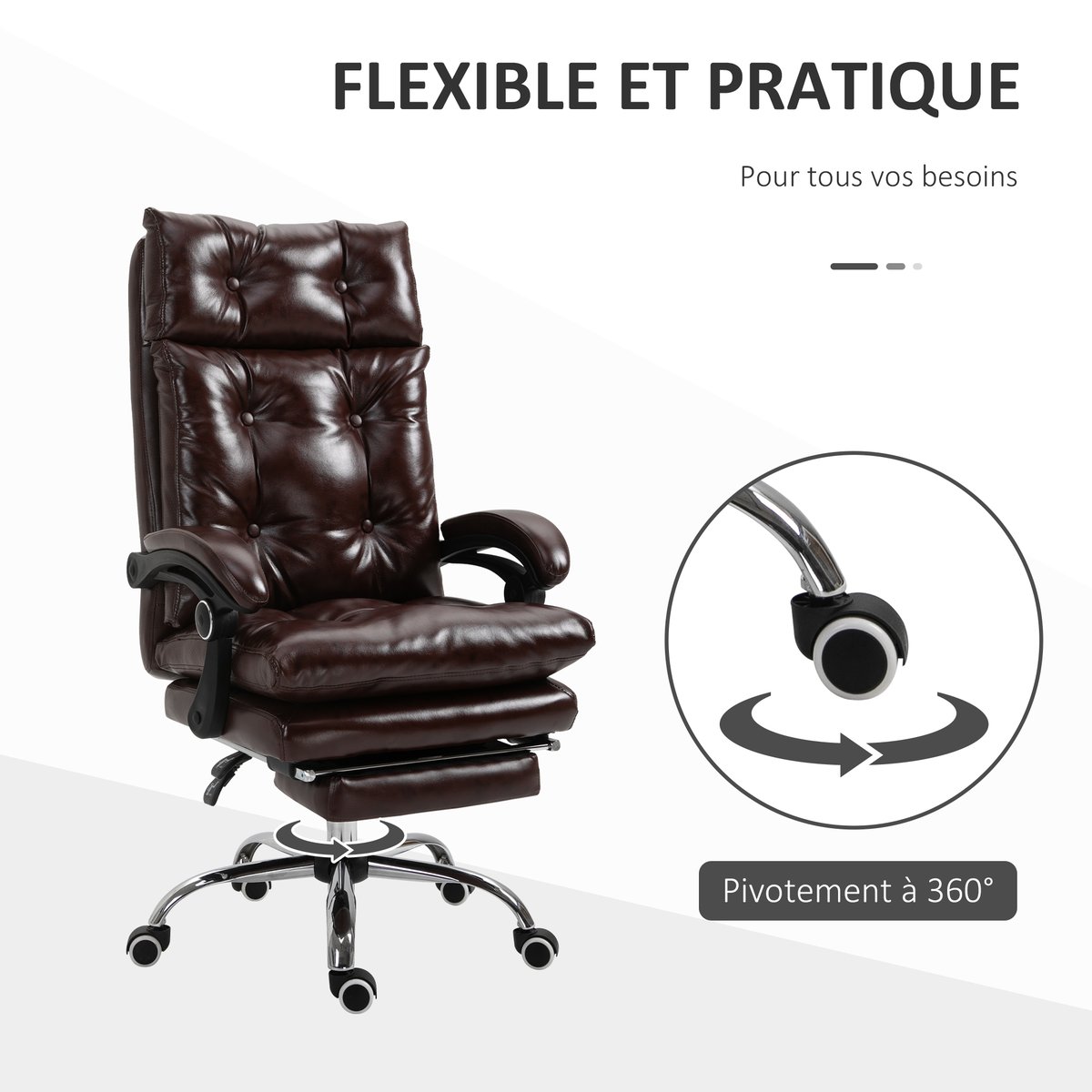 Chaise de bureau Polyuréthane Marron marron, HOMCOM