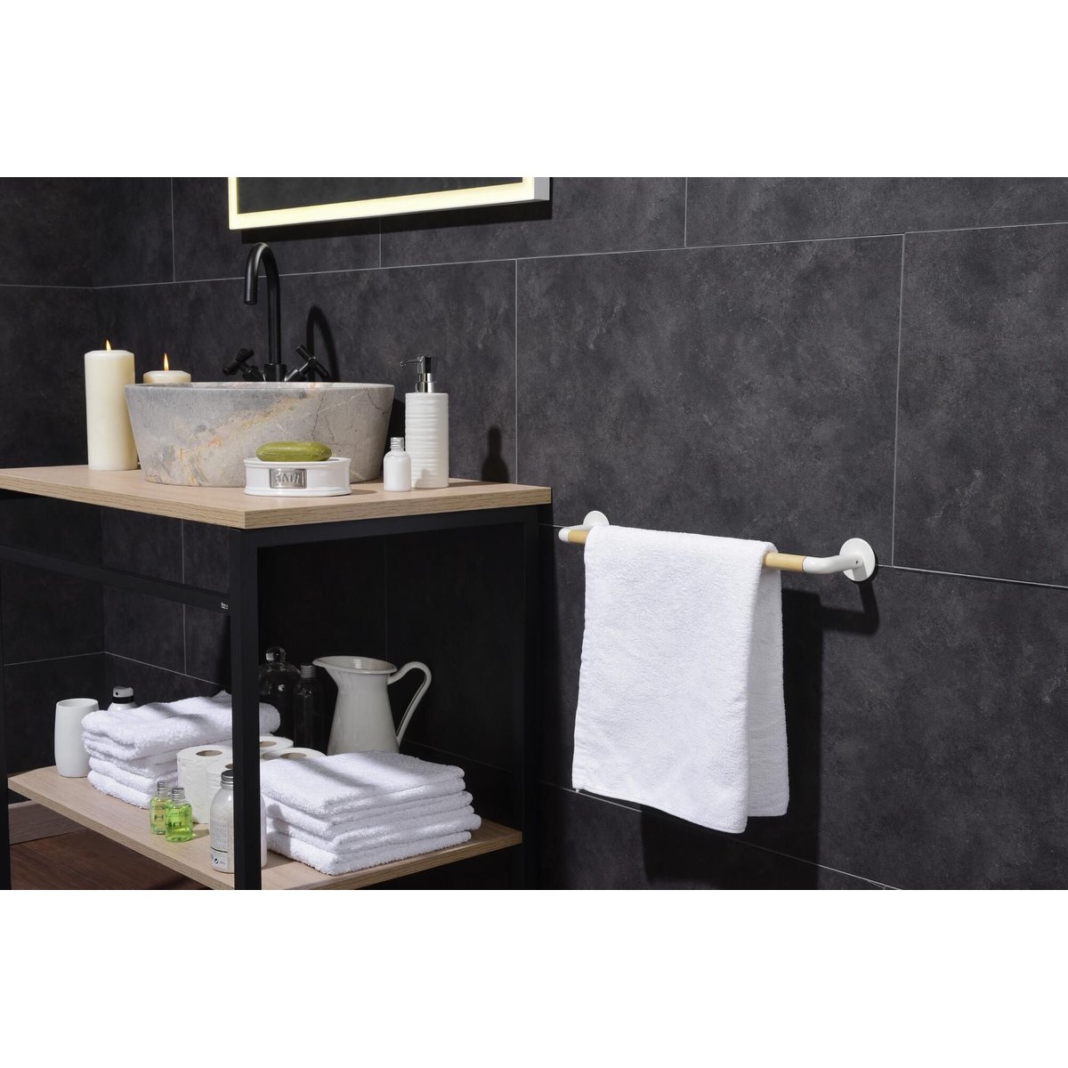 Porte-serviette 1 barre en bois, SCANDI blanc, SENSEA