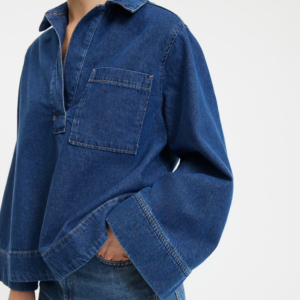 Cotton Denim Tunic untreated blue, LA REDOUTE COLLECTIONS