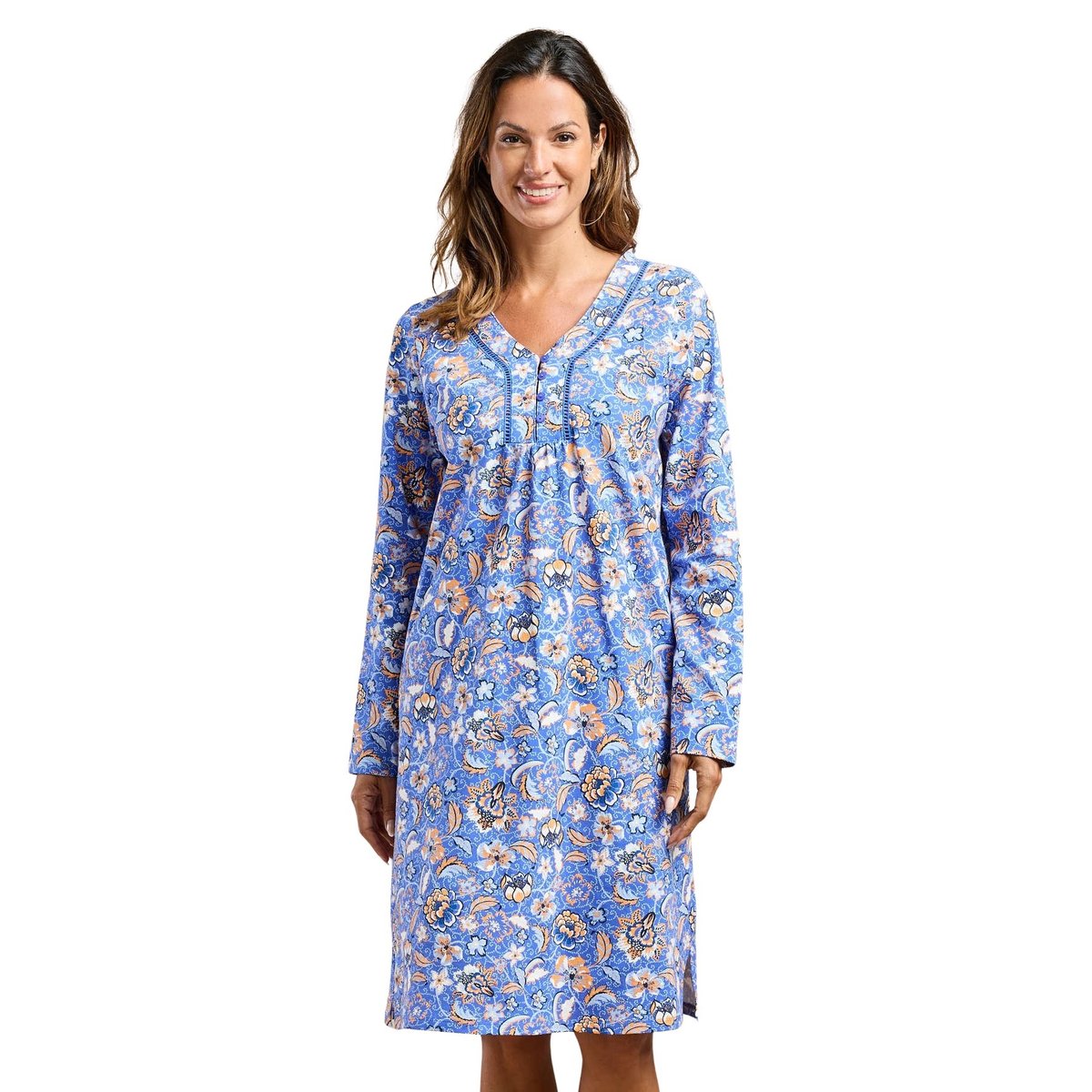 Chemise de nuit courte en jersey imprimé bleu, DAXON