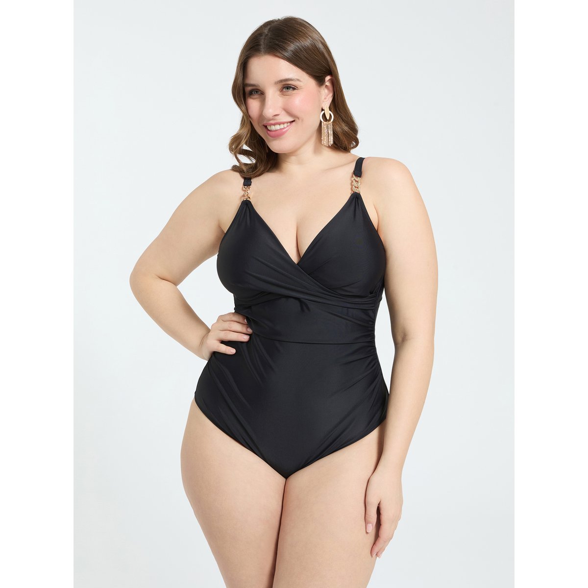 Maillot de bain une pièce à encolure croisée noir, FIORELLA RUBINO