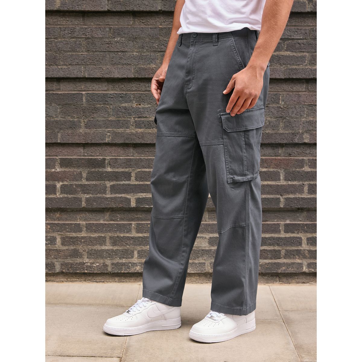 Pantalon cargo stretch en coton gris fusain, NEXT